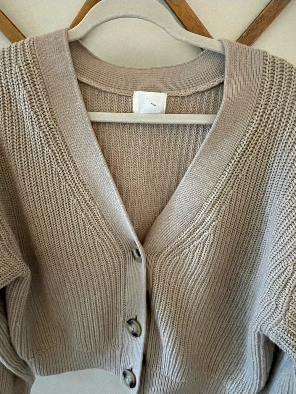 H&M Taupe Ribbed V-Neck Button Cardigan - Picture 2 of 4
